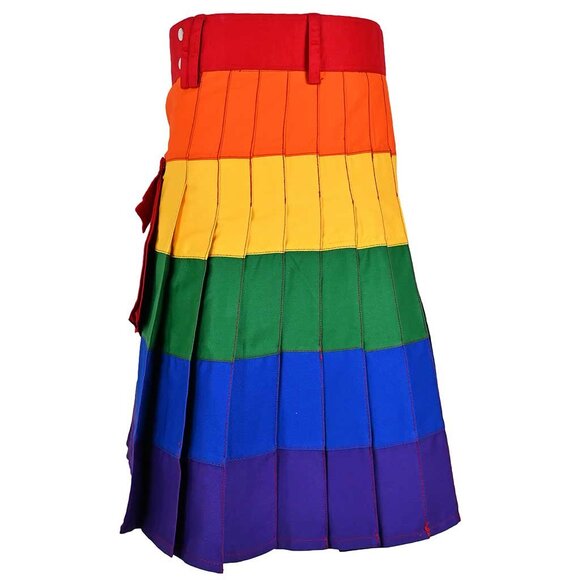 Hybrid Utility Rainbow Kilt with Removable Cargo Pocket Men Cotton Scottish Kilt - Picture 4 of 9